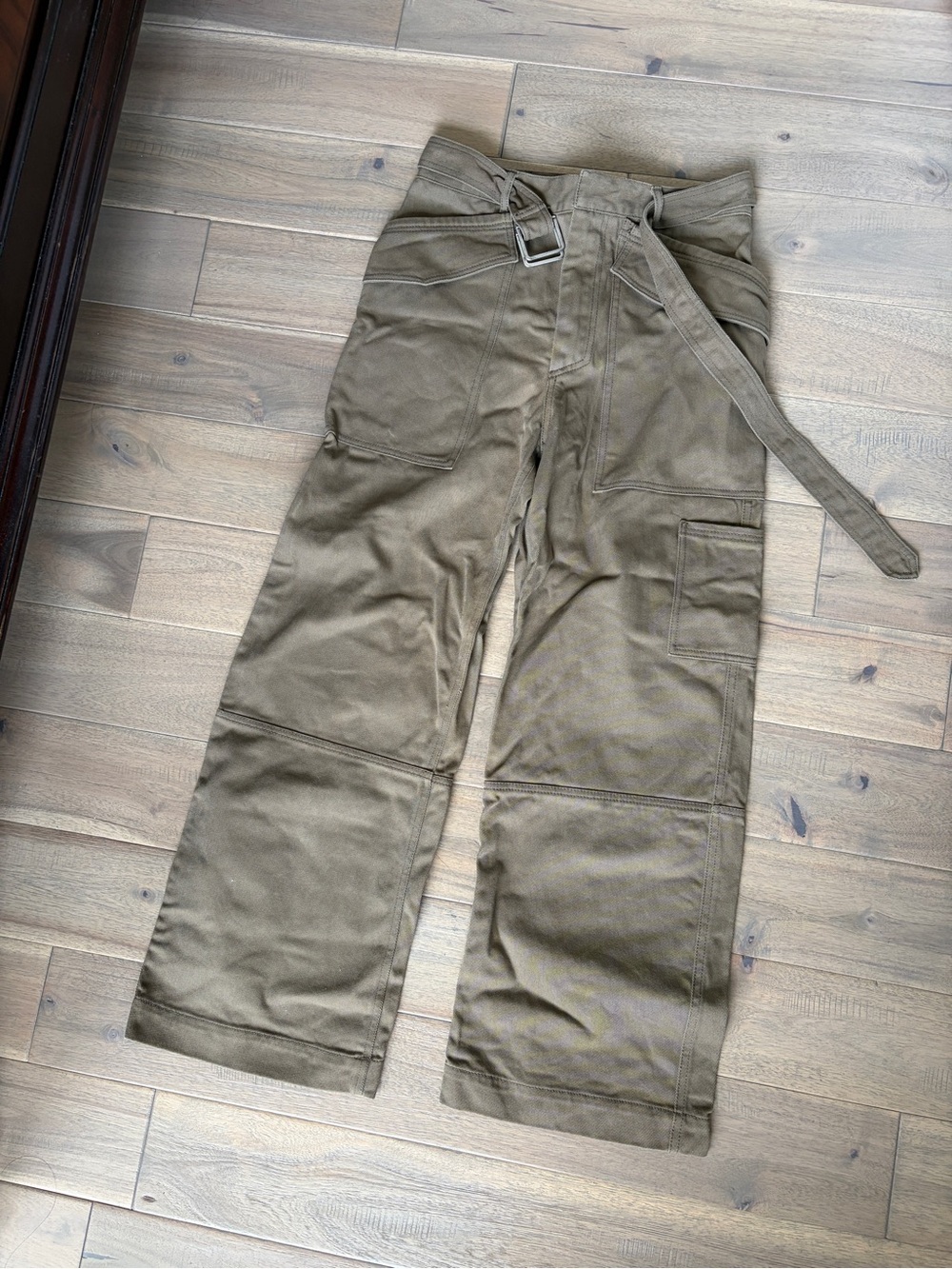 Zara SRPLS Heavy Weight Cotton Wide Leg Belted Khaki Cargo Pants 8252/222 SMALL